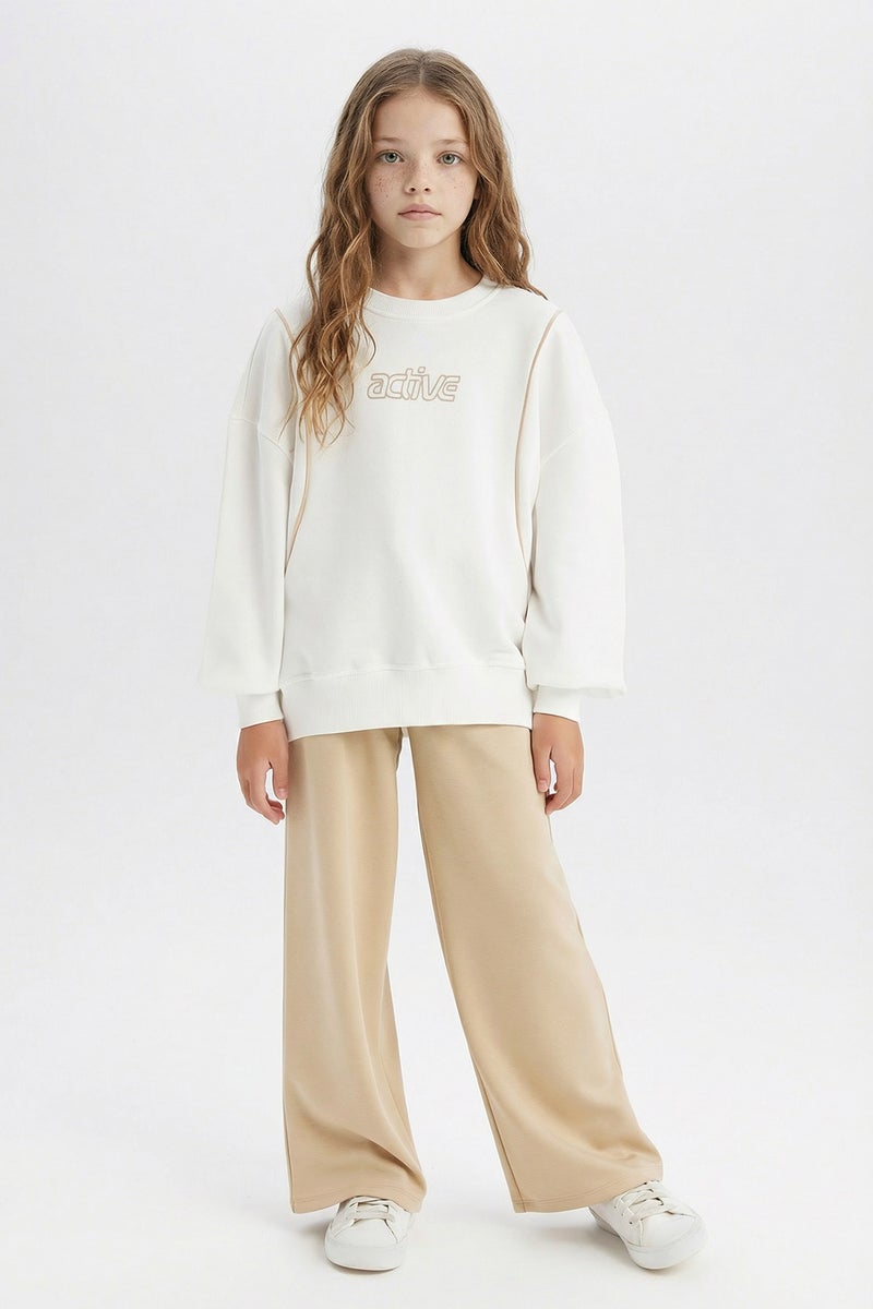 DeFacto Beige Girl Girl Oversize Crew Neck Printed Sweatshirt Casual - Image 2
